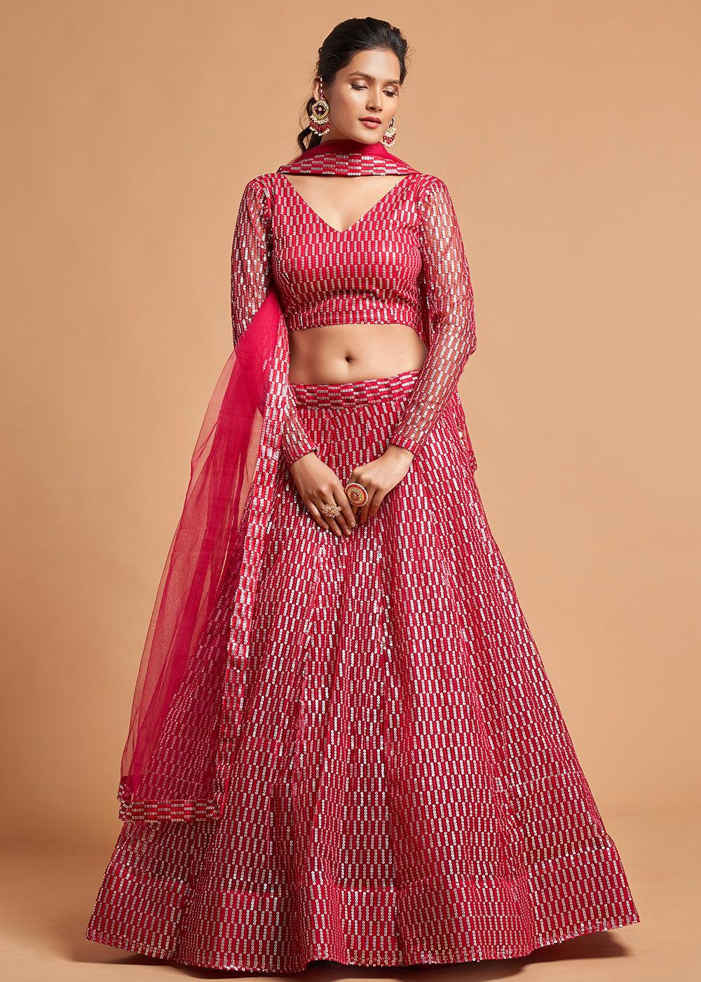 Hot Pink Designer Soft Net Lehenga Choli with Thread & Multiple Sequins Embroidery work - qivii