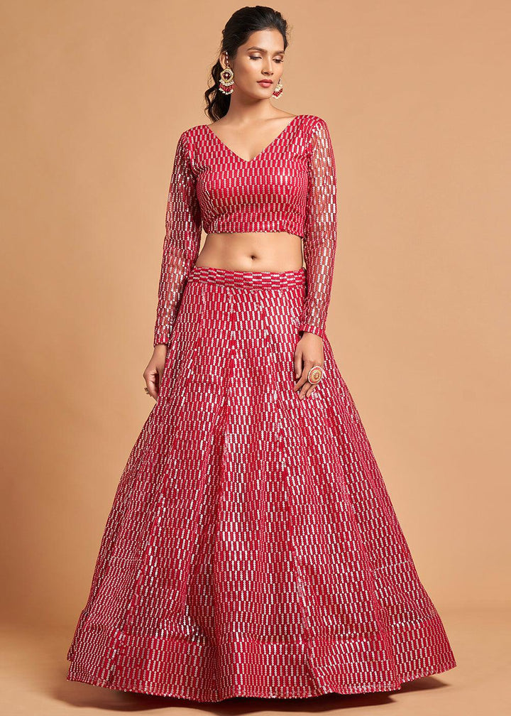 Hot Pink Designer Soft Net Lehenga Choli with Thread & Multiple Sequins Embroidery work - qivii