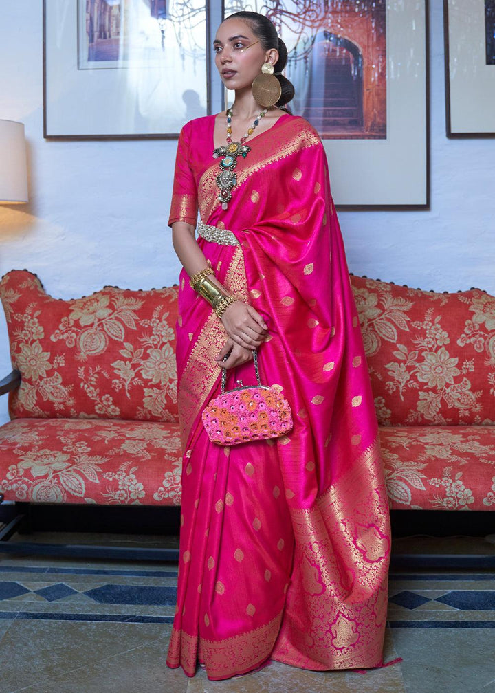 Hot Pink Dual Tone Zari Woven Banarasi Silk Saree - qivii