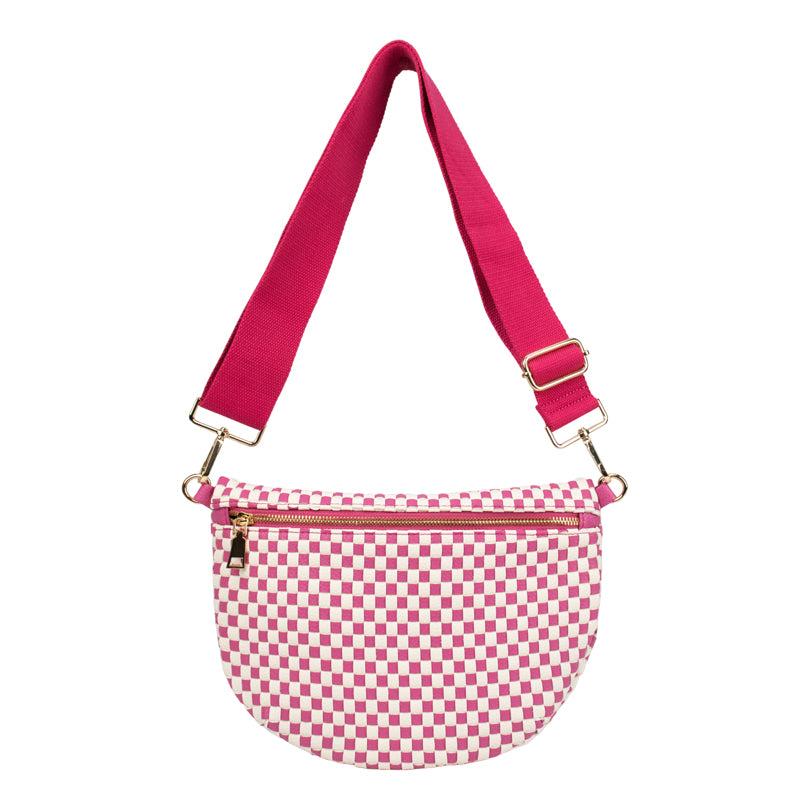 Ounamei Checkered Woven Crossbody Fanny Pack for Women – Adjustable Sling Bum Bag, Lightweight Everyday Travel Shoulder Purse