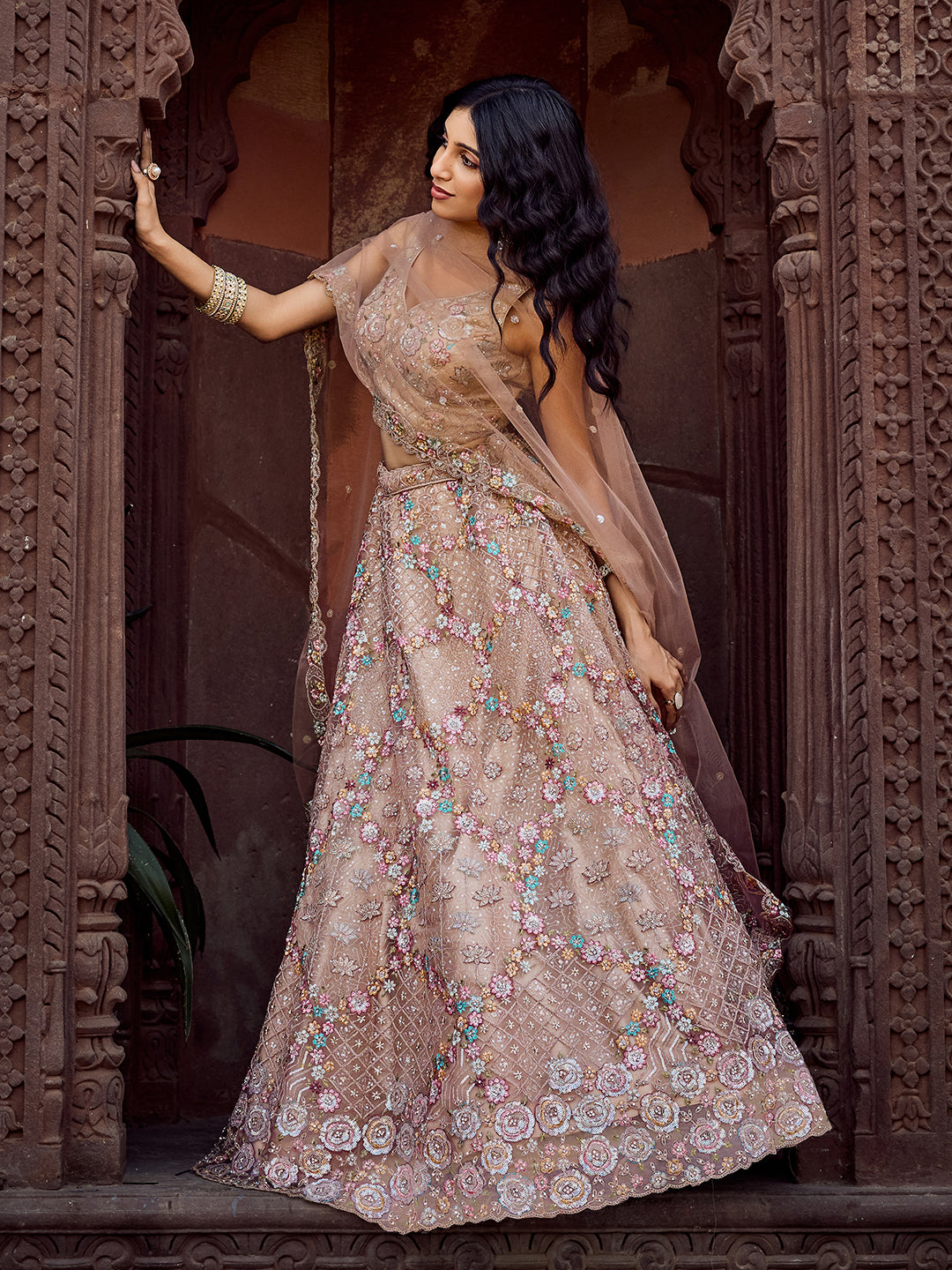 BAIGE - Net Fabric Sequins embroidery Semi-Stitched Lehenga & Unstitched Blouse With Dupatta