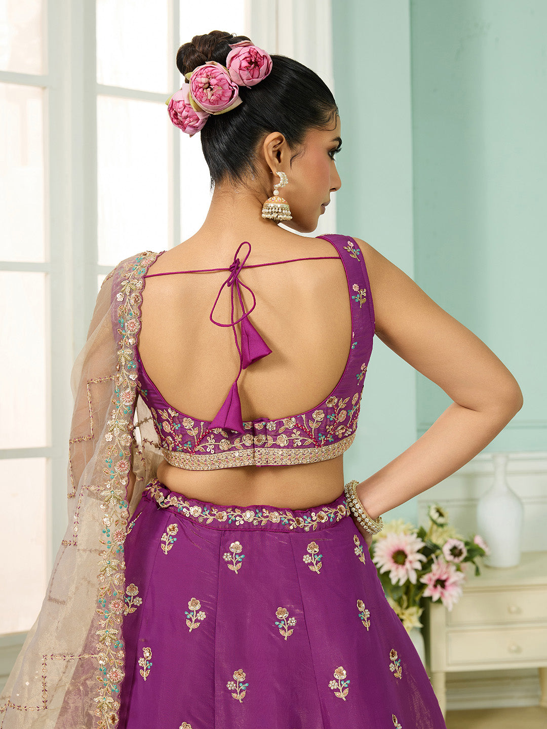 Burgundy- Georgette Fabric Sequins embroidery Semi-Stitched Lehenga & Unstitched Blouse With Dupatta - qivii