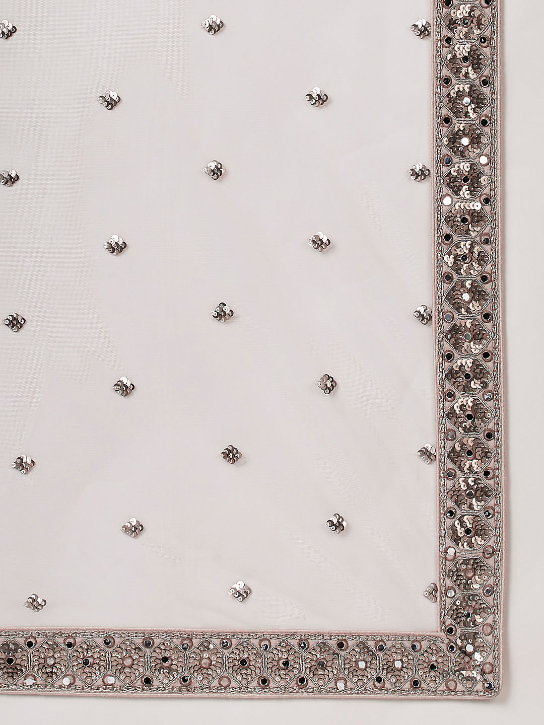 Beige - Net Mirror & Sequins Embroiderey Semi-Stitched Lehenga choli - qivii