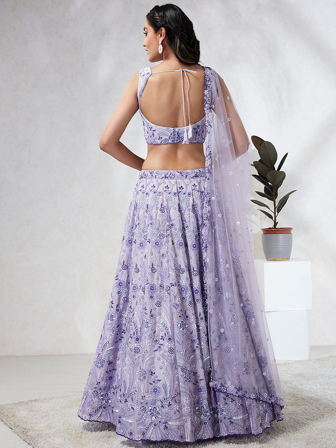 Lavender - Georgette Sequins and thread embroidery Semi-Stitched Lehenga choli - qivii