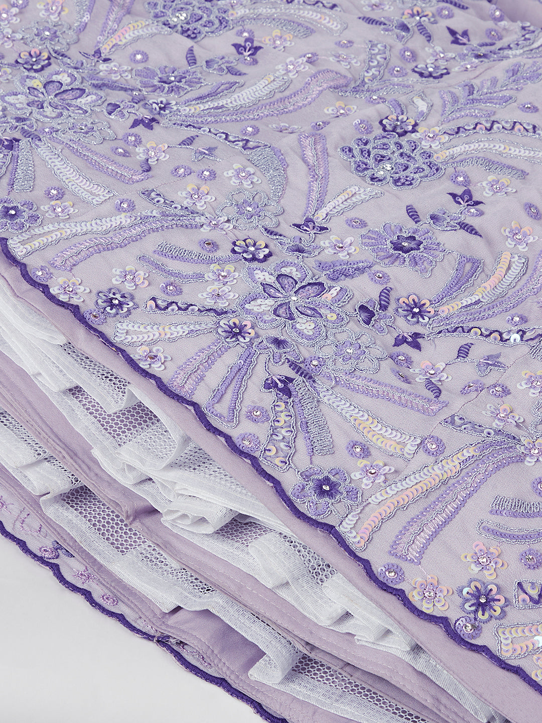 Lavender - Georgette Sequins and thread embroidery Semi-Stitched Lehenga choli - qivii