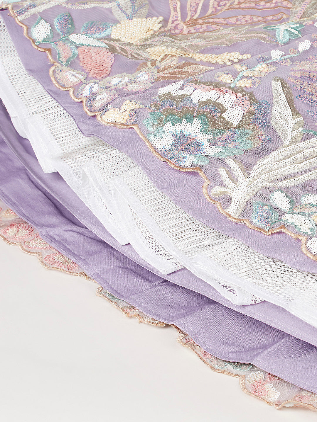 Lavender - Net Multi-Sequins Work Semi-Stitched Lehenga - qivii