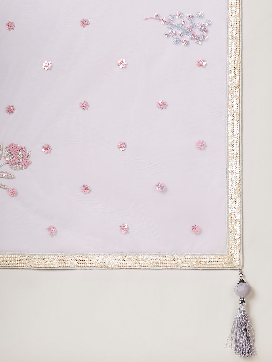 Lavender - Net Multi-Sequins Work Semi-Stitched Lehenga - qivii