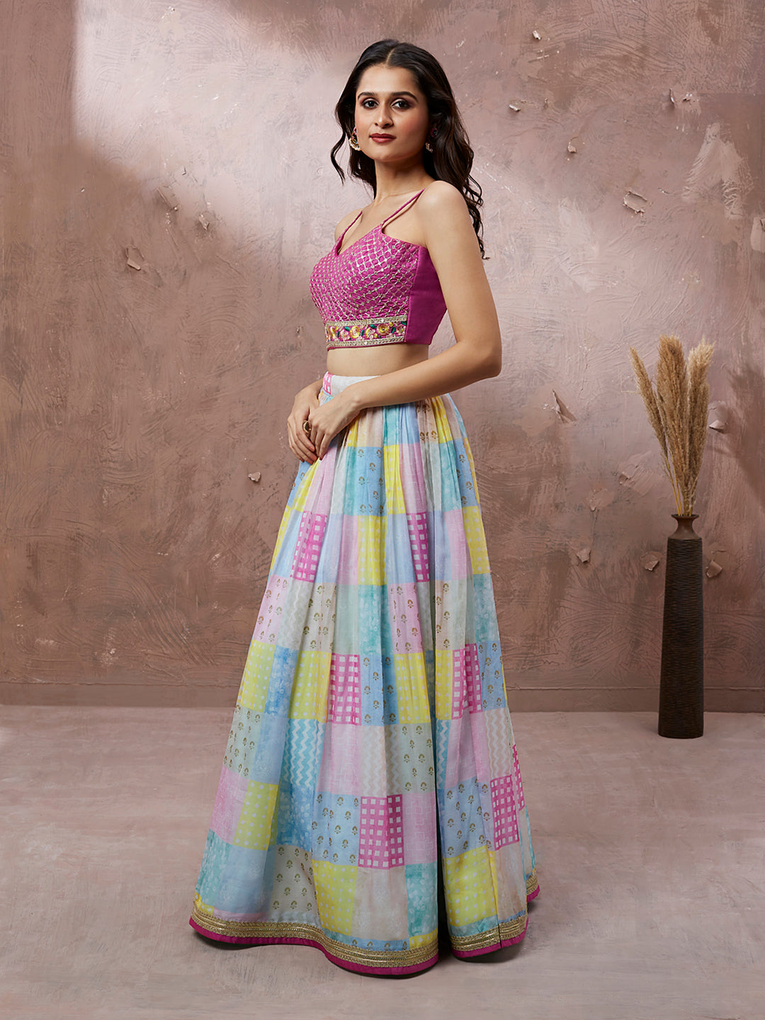 Multi-Color Organza Floral Printed Semi-Stitched Lehenga choli - qivii