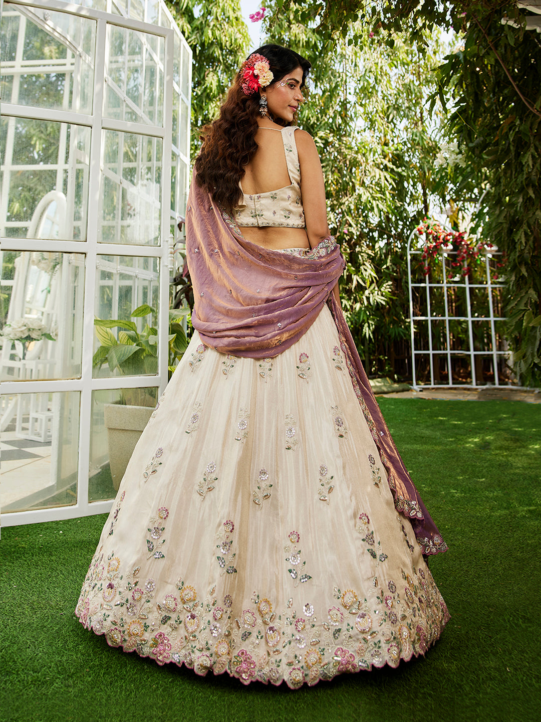 PURPLE - Tissue Fabric with Sequinse & Thread embroidery Semi-Stitched Lehenga choli & Dupatta - qivii