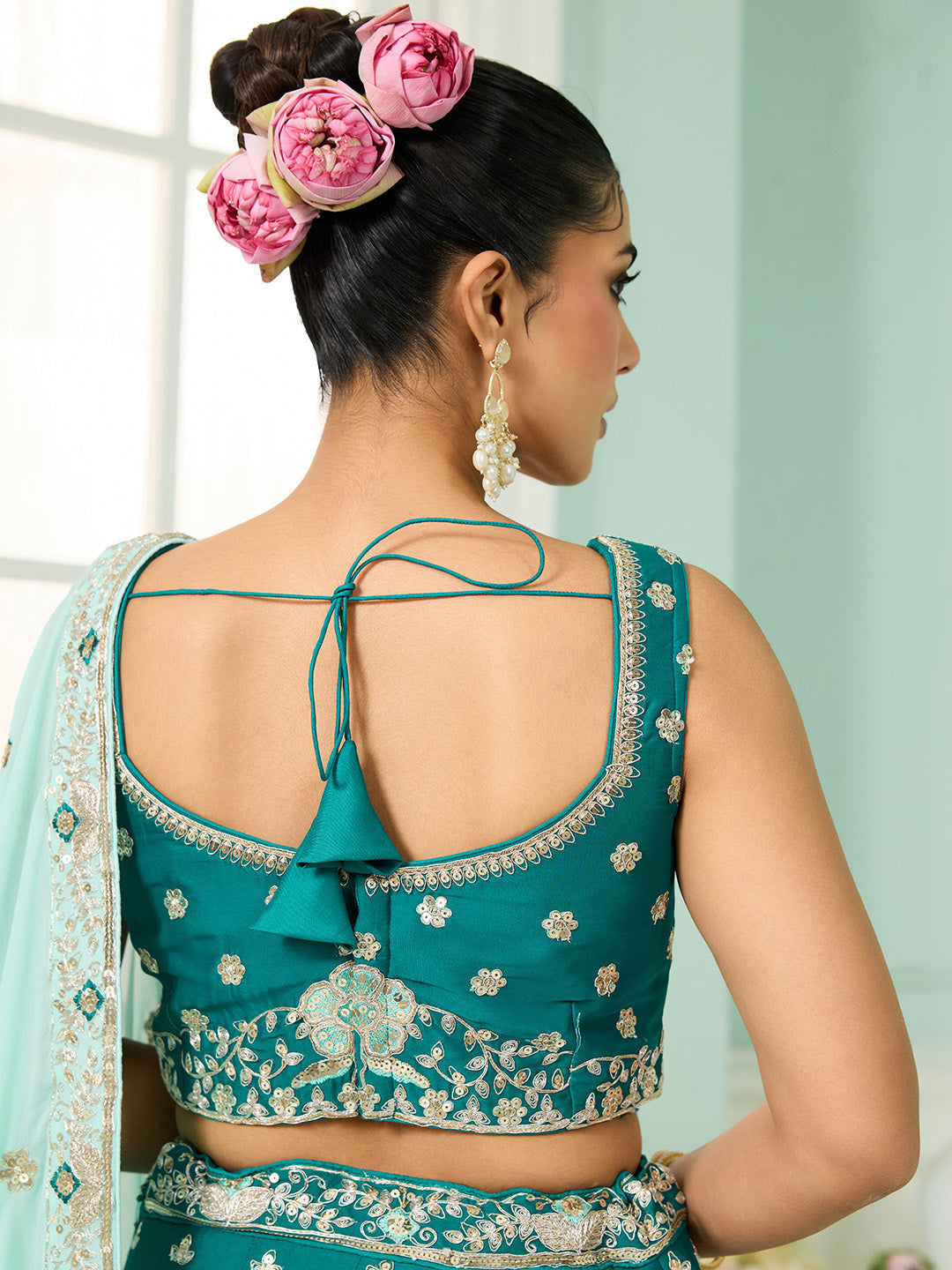 Green- Georgette Fabric Sequins embroidery Semi-Stitched Lehenga & Unstitched Blouse With Dupatta - qivii