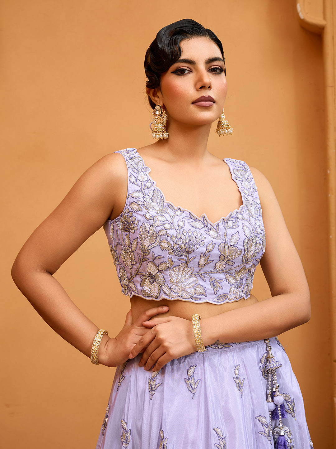 Lavender- Tissue Fabric Sequins embroidery Semi-Stitched Lehenga & Unstitched Blouse With Dupatta - qivii