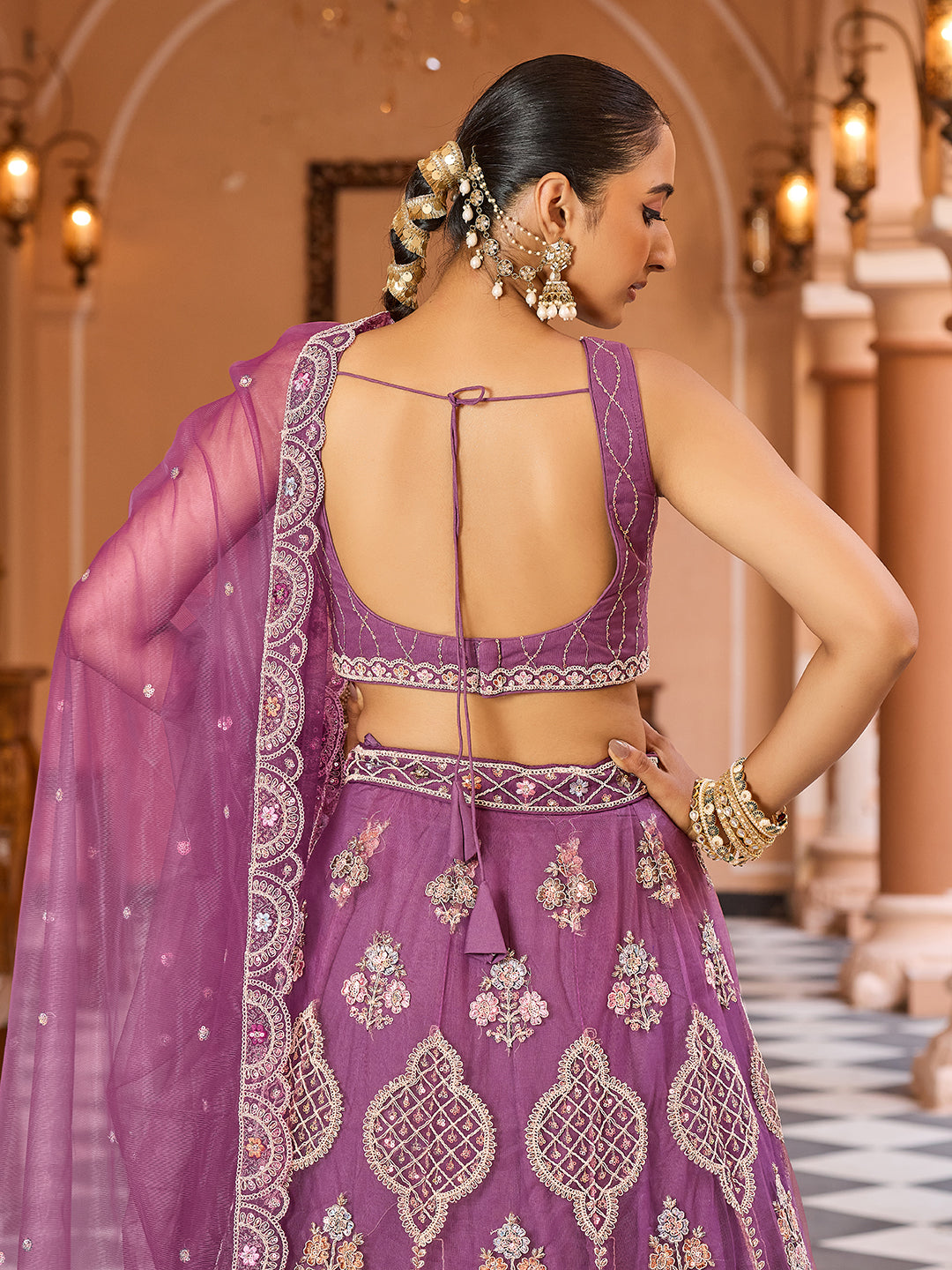 LAVENDER - Net Fabric Sequins embroidery Lehenga & Unstitched Blouse With Dupatta