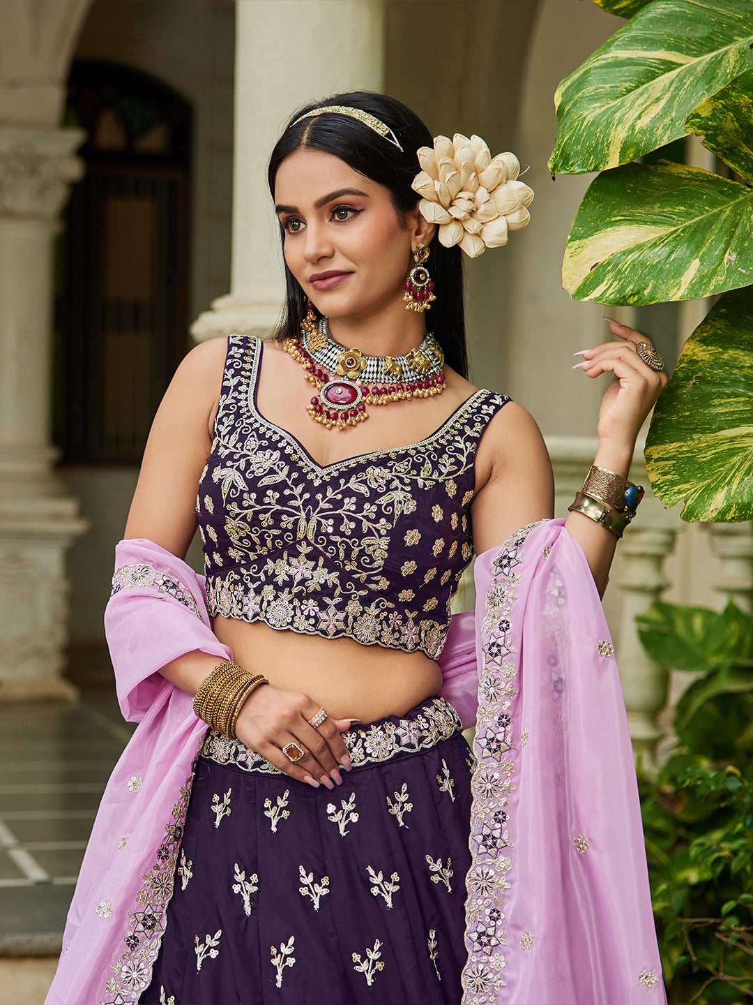 MAGENTA - Organza Sequinse embroidery Lehenga choli & Dupatta