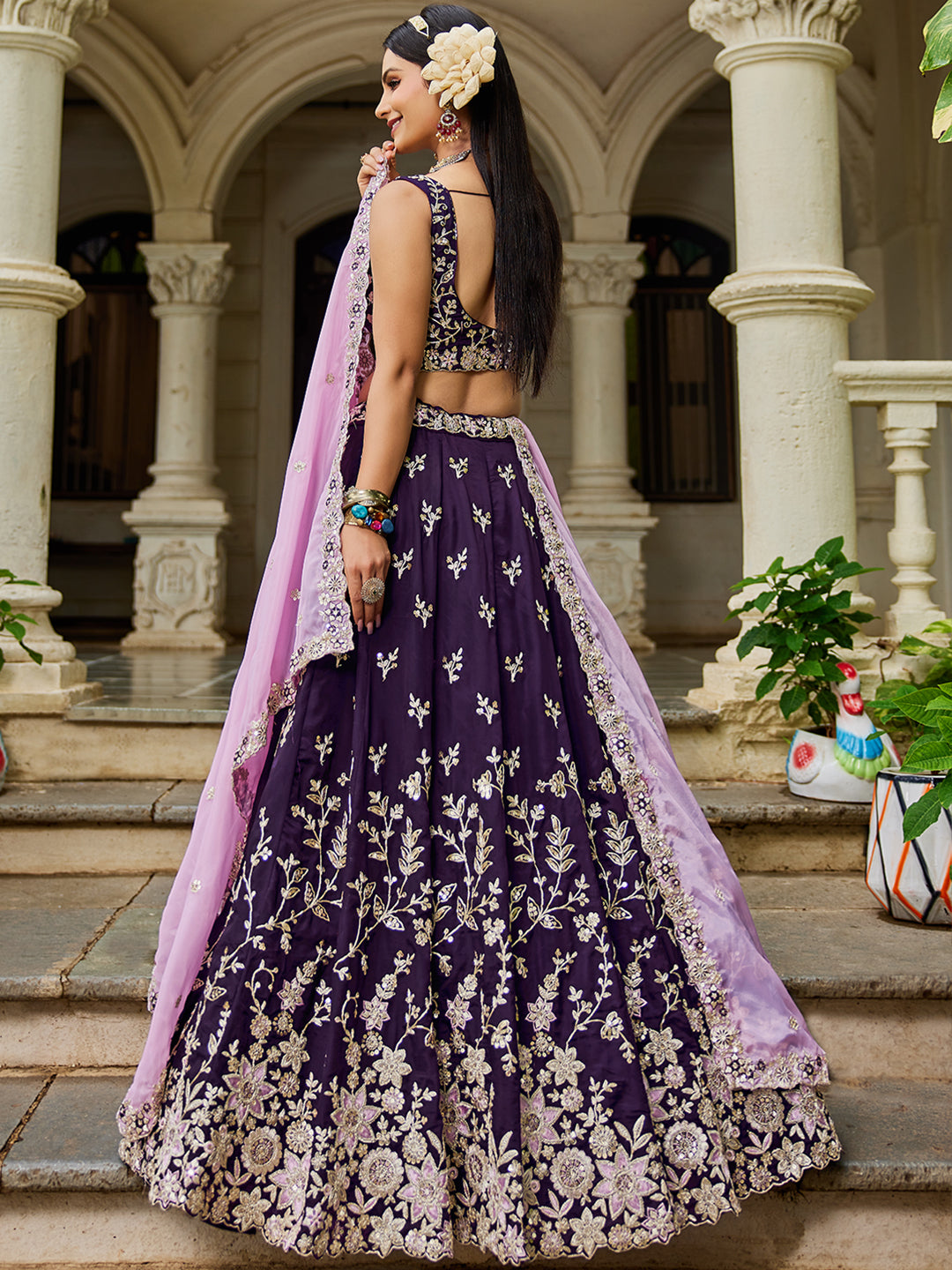 MAGENTA - Organza Sequinse embroidery Lehenga choli & Dupatta