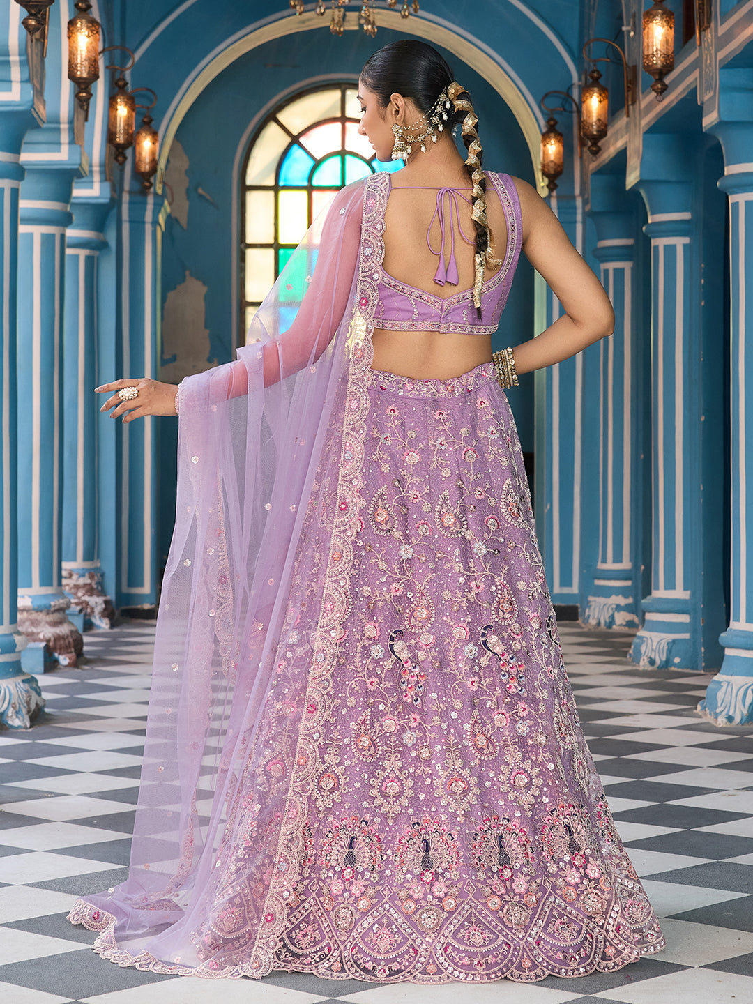 MAUVE - Net Fabric Sequins embroidery Semi-Stitched Lehenga & Unstitched Blouse With Dupatta