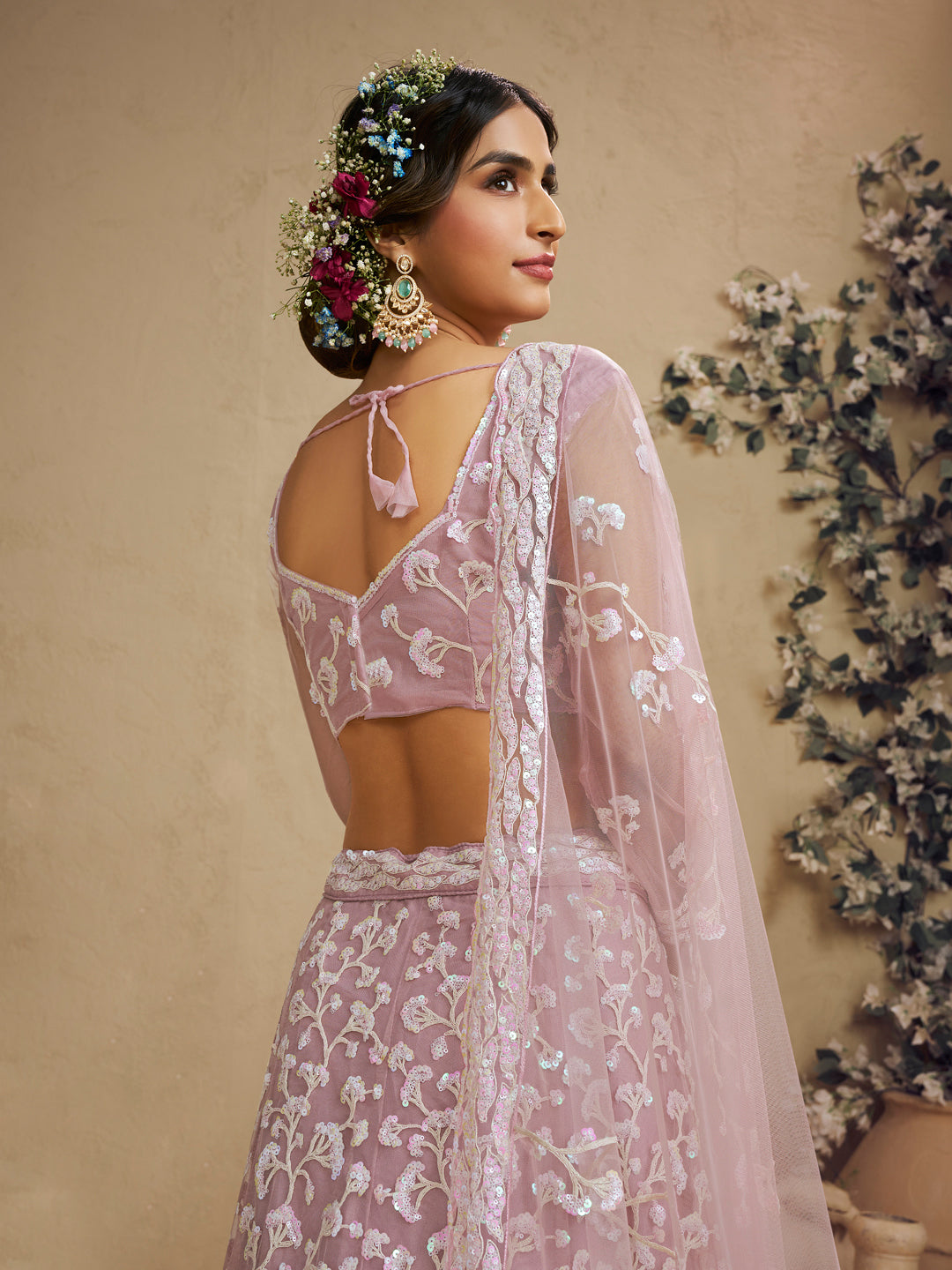 Pink Color Net Fabric Sequins embroidery Lehenga choli & Dupatta - qivii