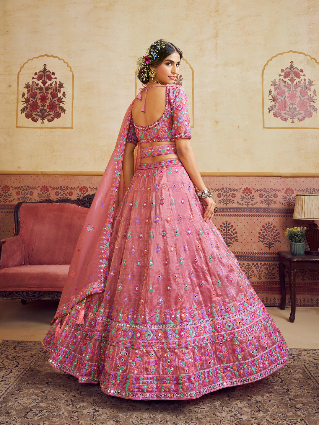 Pink Color Organza Fabric Sequins embroidery Lehenga choli & Dupatta - qivii