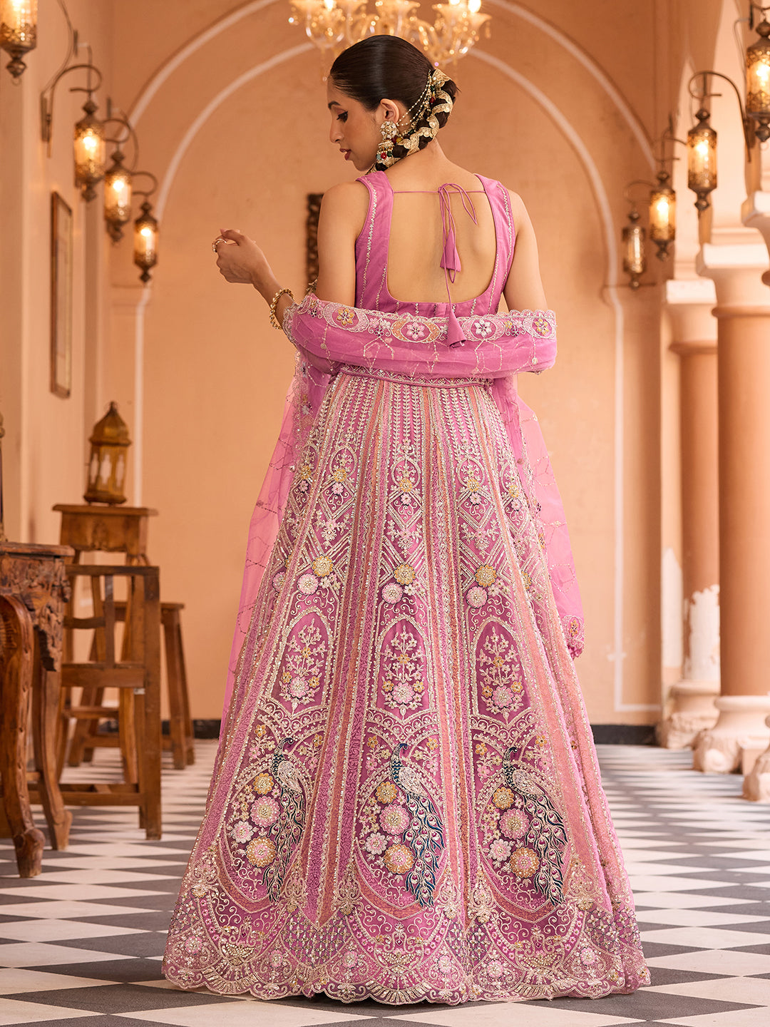 PINK - Net Fabric Sequins embroidery Semi-Stitched Lehenga & Unstitched Blouse With Dupatta