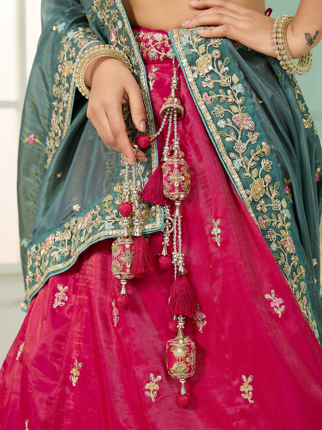 Pink- Silk Fabric Sequins embroidery Semi-Stitched Lehenga & Unstitched Blouse With Dupatta - qivii