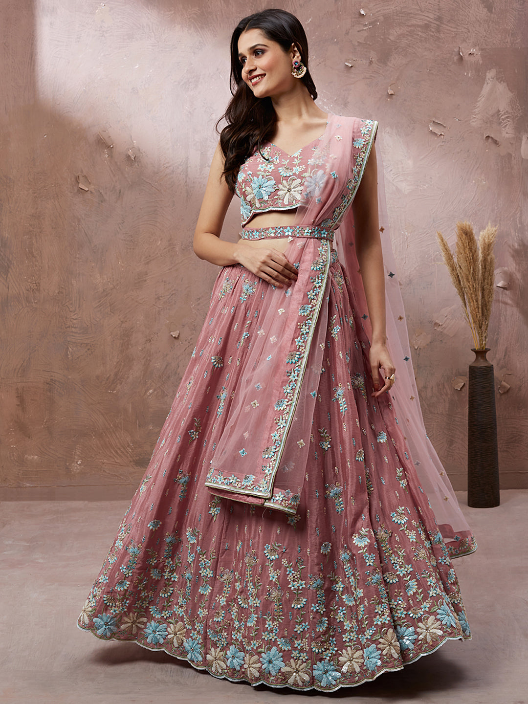 Pink - Georgette Sequins with Heavy Zarkan Embroidery Lehenga choli