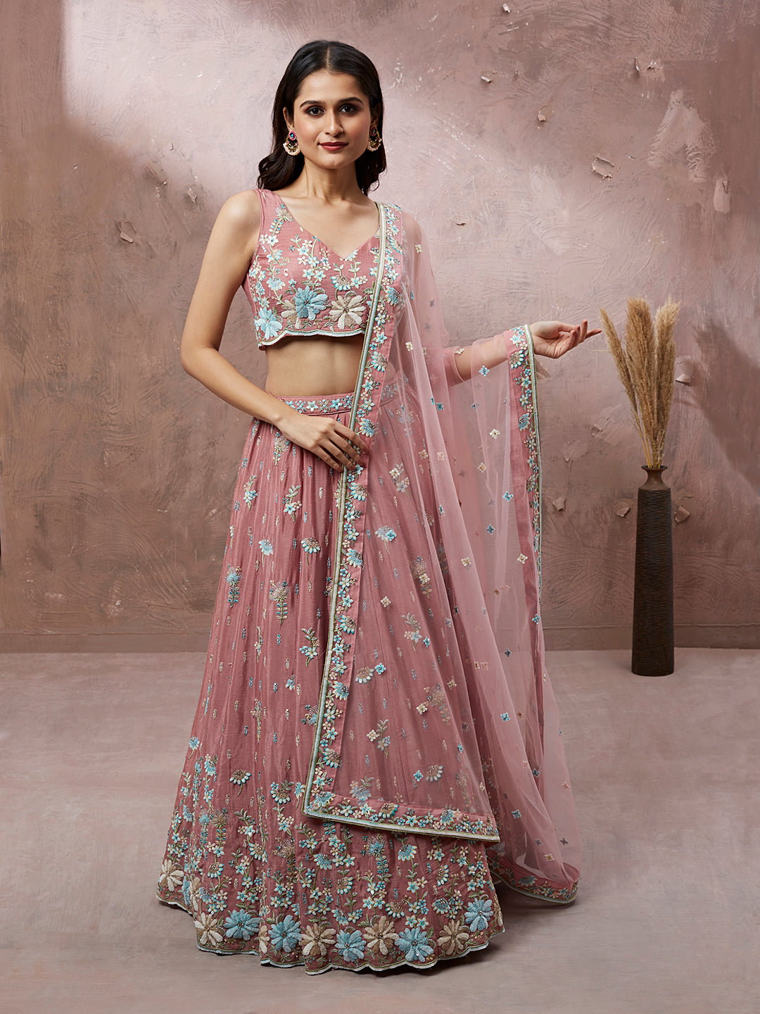 Pink - Georgette Sequins with Heavy Zarkan Embroidery Lehenga choli