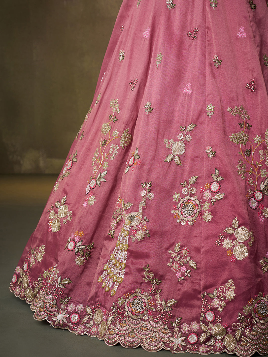 PINK - Tissue Fabric Sequins embroidery Lehenga & Unstitched Blouse With Dupatta