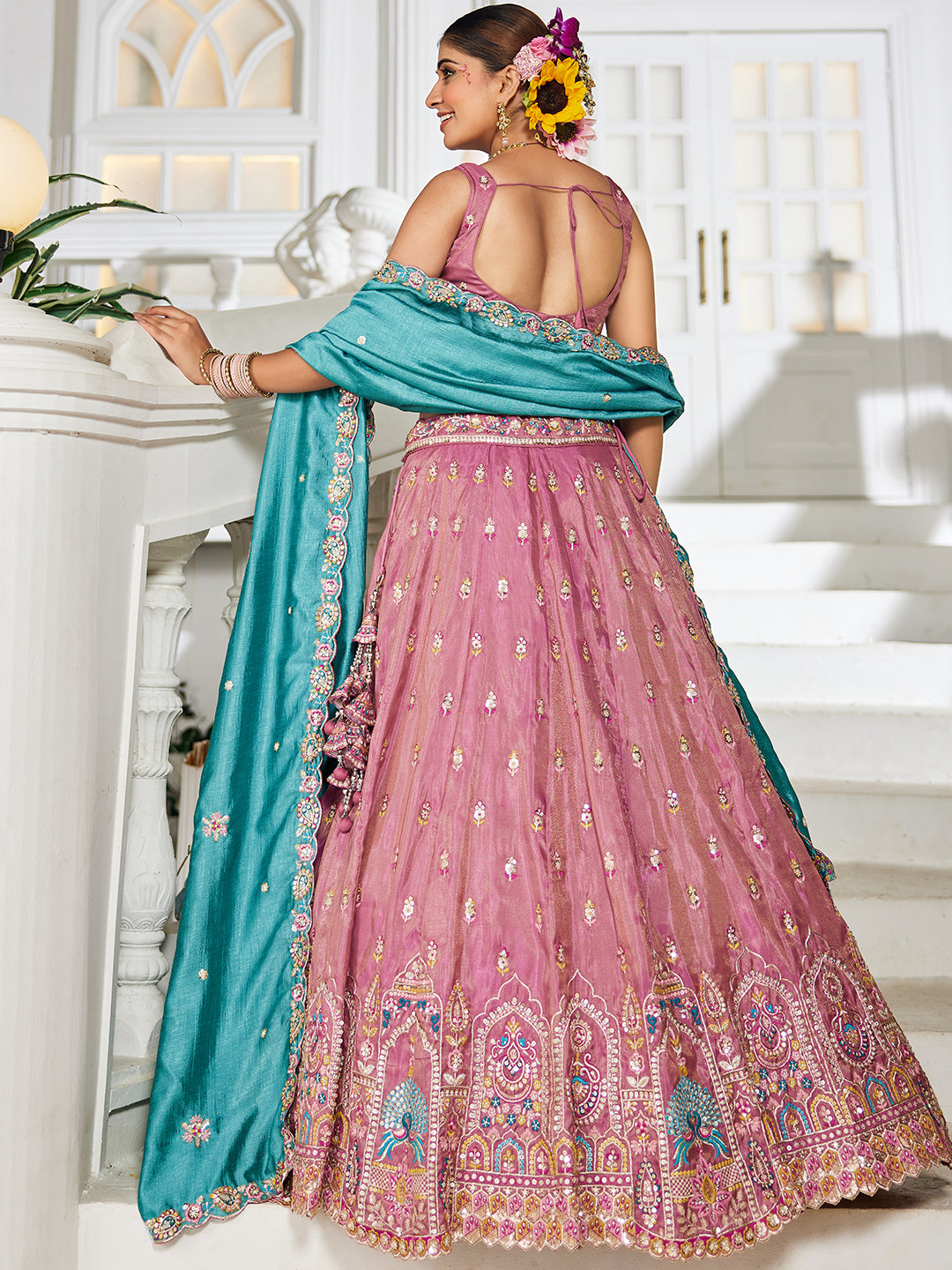 Pink - Tissue Sequinse embroidery Lehenga choli & Dupatta
