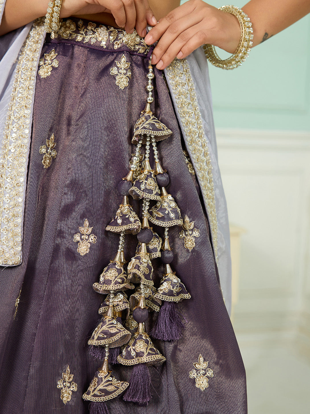 Purple- Tissue Fabric Sequins embroidery Semi-Stitched Lehenga & Unstitched Blouse With Dupatta - qivii