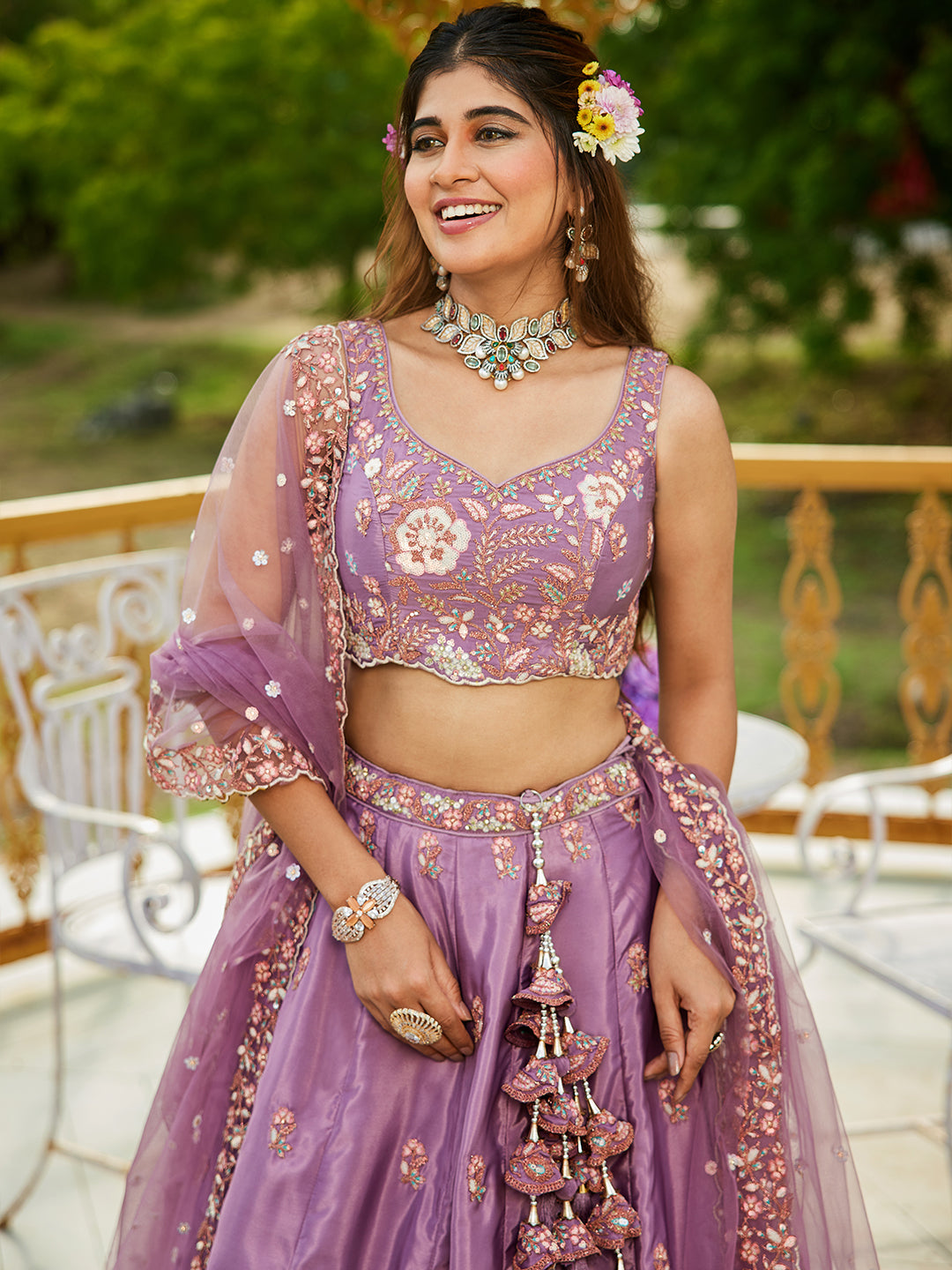 Rosegold - Satin Sequinse embroidery Semi-Stitched Lehenga choli & Dupatta - qivii