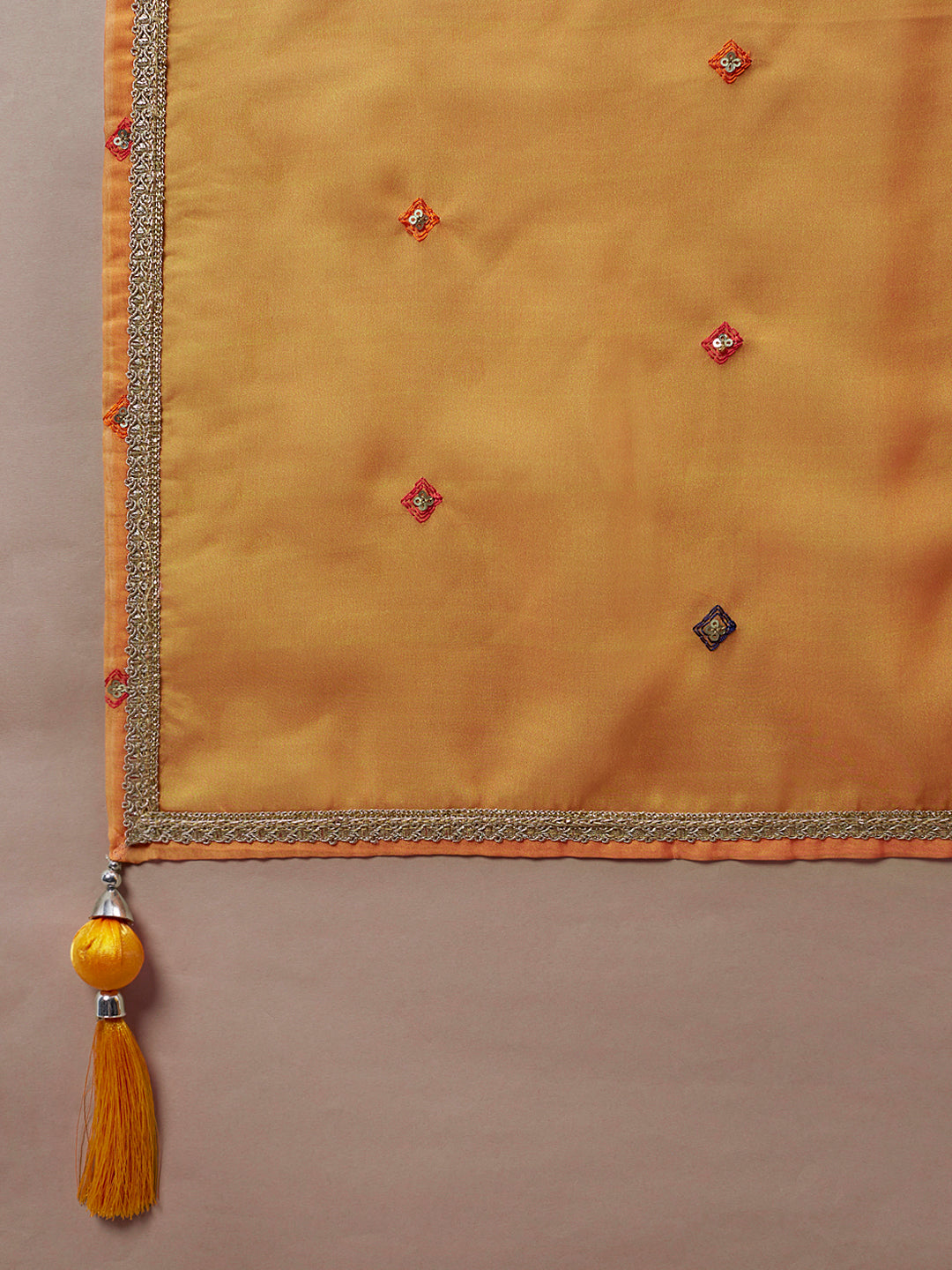 Yellow Organza Leheriya Printed Semi-Stitched Lehenga choli - qivii