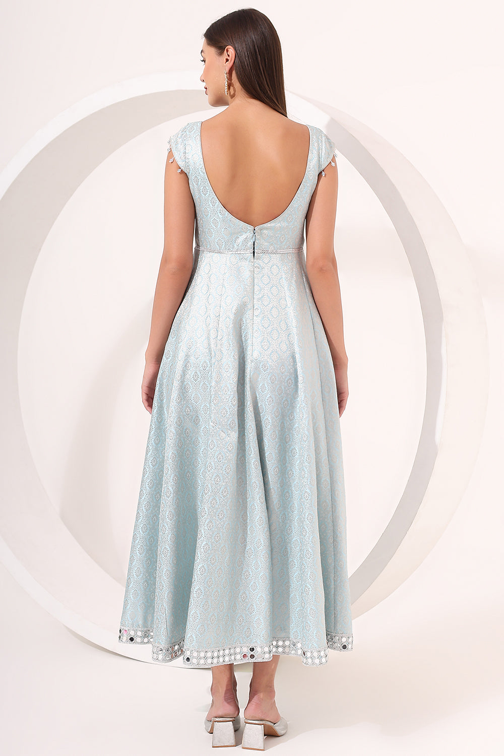 Ice-Blue Brocade Anarkali Gown