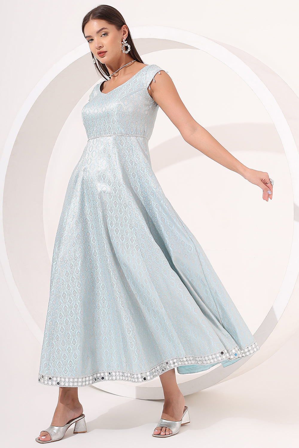 Ice-Blue Brocade Anarkali Gown