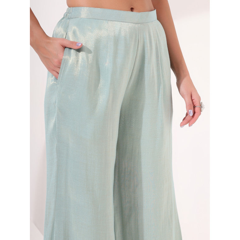 Ice Blue Strapless Brocade Peplum Set - qivii