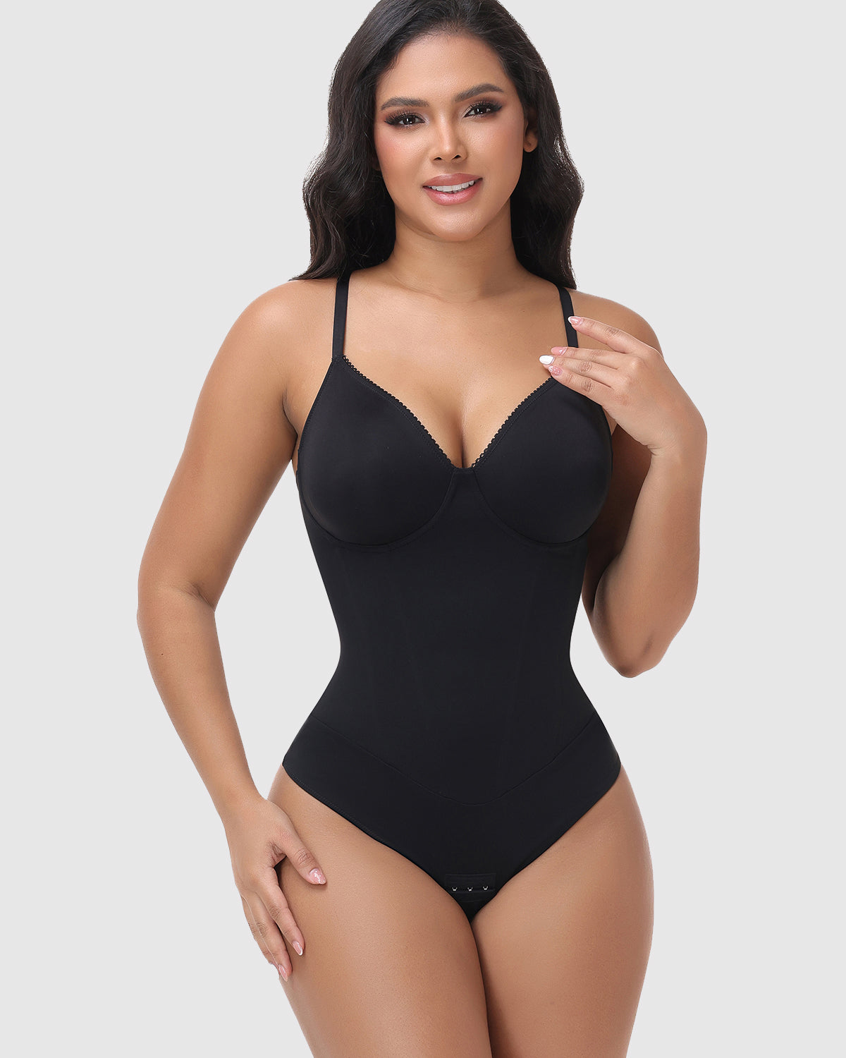 V Neck Adjustable Strap Lace Up Back Tummy Control Bodysuit Hourglass Shapewear