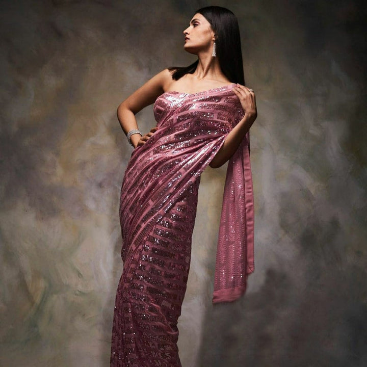 Manish Malhotra Inspired Sequins Designer Saree for Indian Wedding Reception