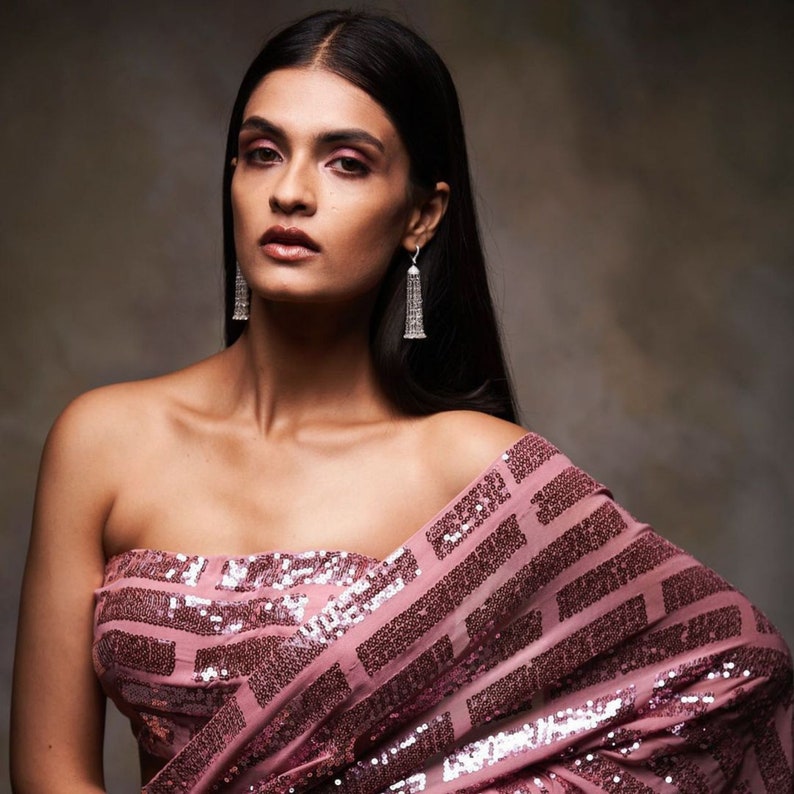 Beautiful Cocktail Party Wear Saree with Intricate Sequin Design