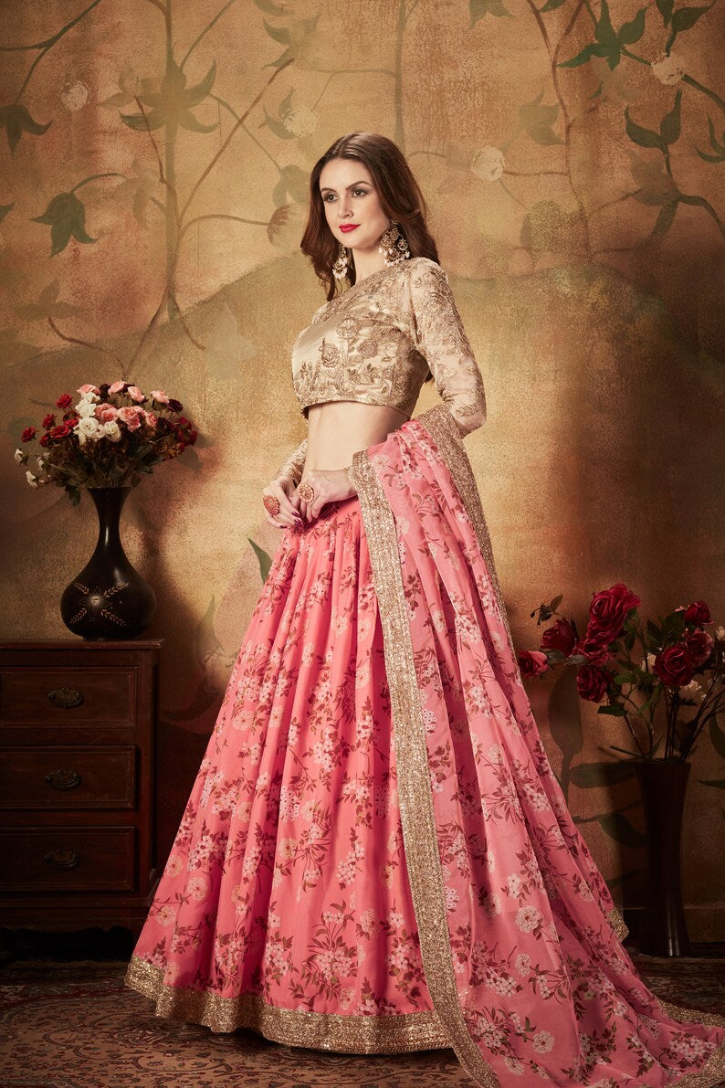 Bollywood Designer Pink lehenga choli for women,Indian Wedding bridal party wear lengha choli,Ready made bridesmaid buying lehenga choli dupatta