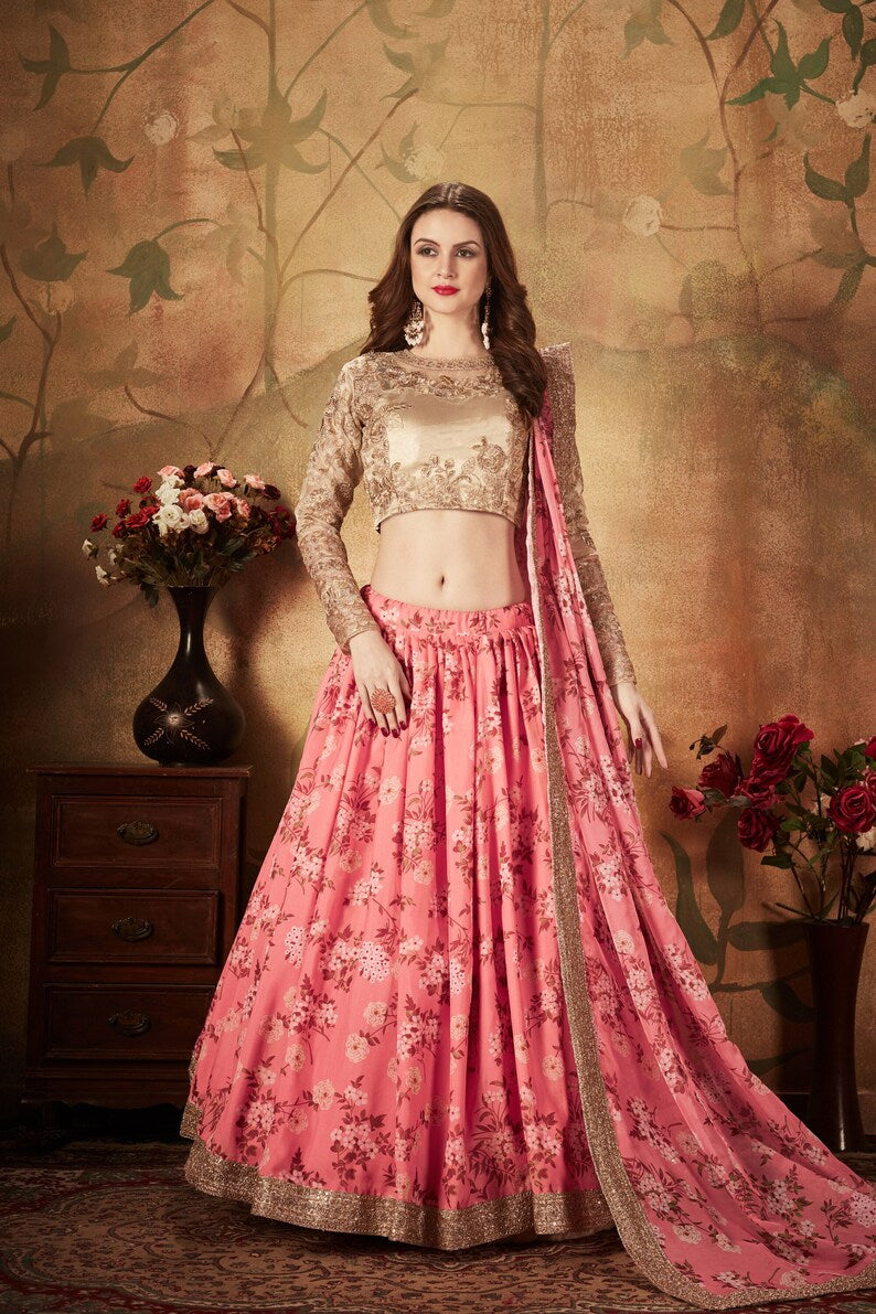 Pink lehenga Choli with Dori, Zari and Sequins Embroidery Work& nett dupatta,  bollywood new indian custom made women wear  - INSPIRED