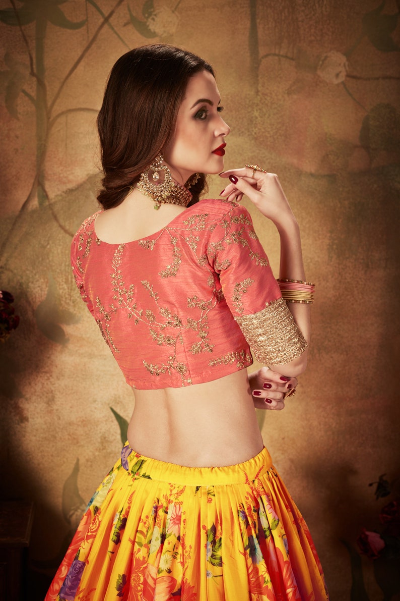 Designer Yellow  Floral Lehenga Choli With Dupatta party wear lehenga choli Indian Women with Embroidered Fancy Blouse  - INSPIRED