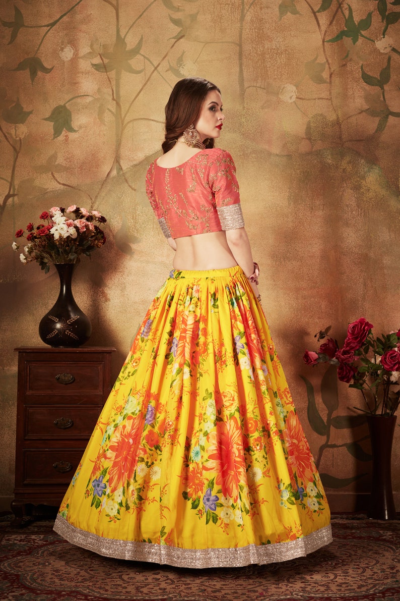 Designer Yellow  Floral Lehenga Choli With Dupatta party wear lehenga choli Indian Women with Embroidered Fancy Blouse  - INSPIRED