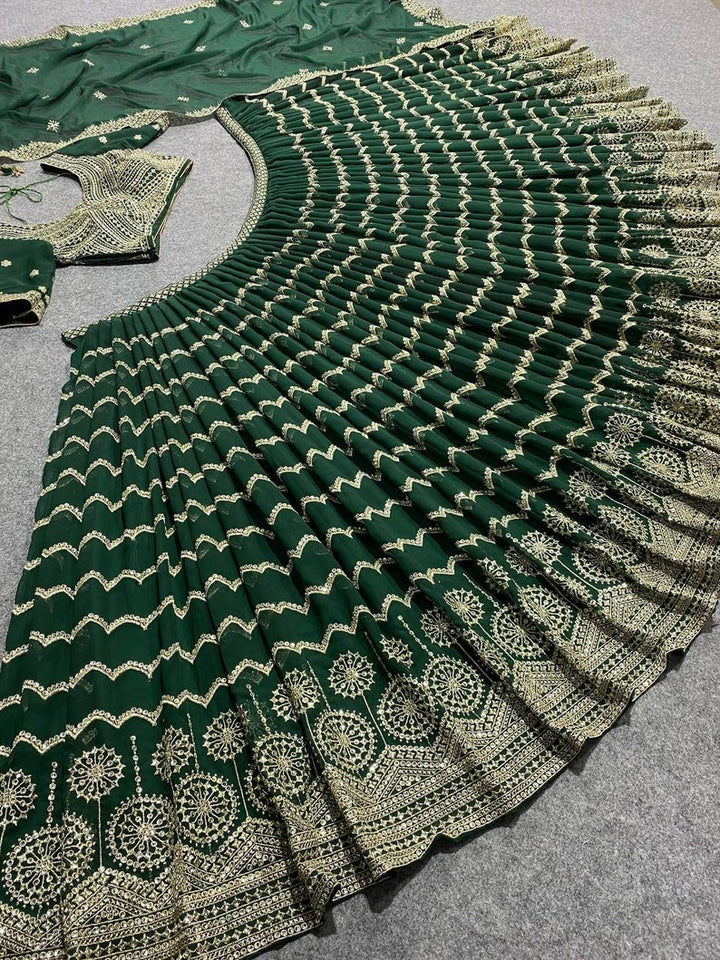 Designer Green lehnga choli for woman with designer embroidered blouse bollywood trend full sequence work , party wear lehenga for girls  - INSPIRED