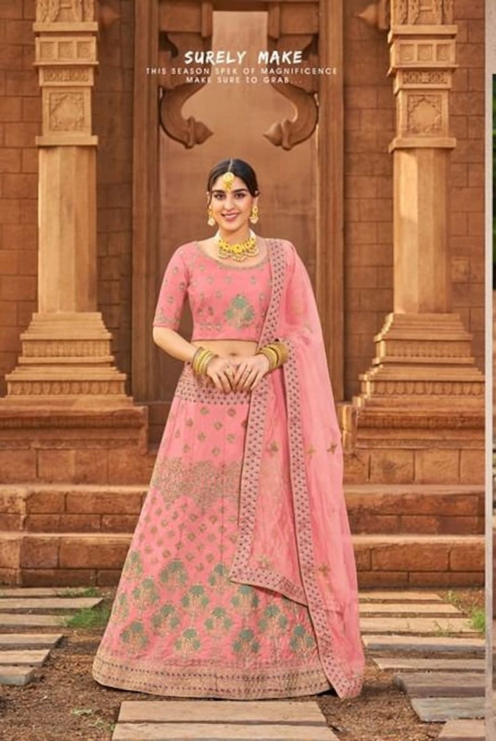 Elegant and colorful Indian party wear lehenga choli adorned with beautiful embroidery and shimmering sequence work