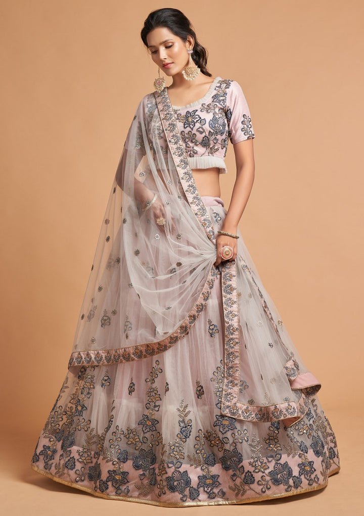 Designer Grey lehenga choli with Thread and Multiple Sequence Embroidery Work for woman party wear lehenga choli with dupatta  - INSPIRED