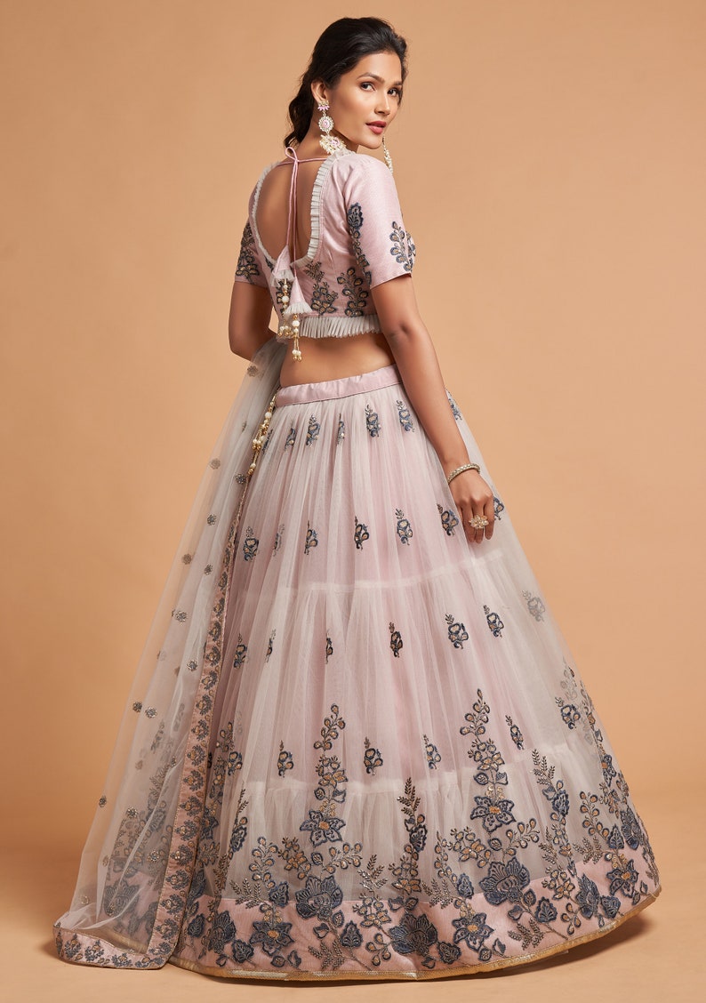 Designer Grey lehenga choli with Thread and Multiple Sequence Embroidery Work for woman party wear lehenga choli with dupatta  - INSPIRED