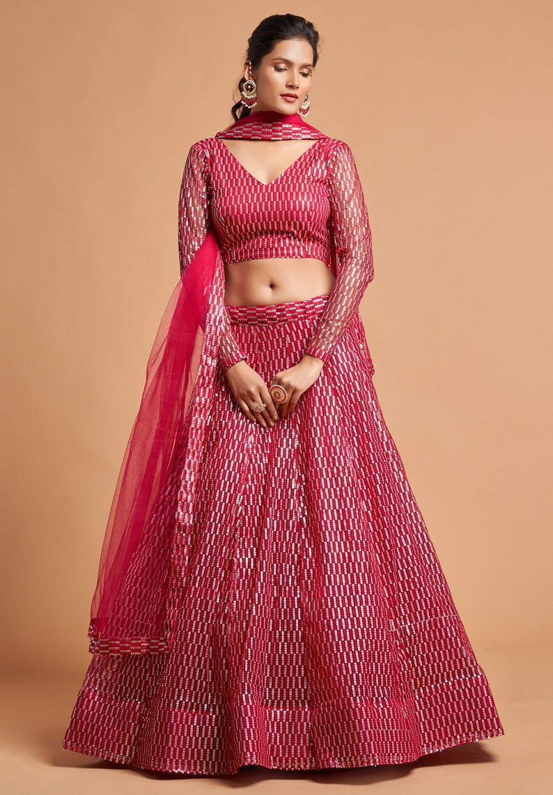 Designer Hot Pink lehenga choli with Zari and Multiple Sequence Embroidery Work for woman party wear lehenga choli with dupatta  - INSPIRED