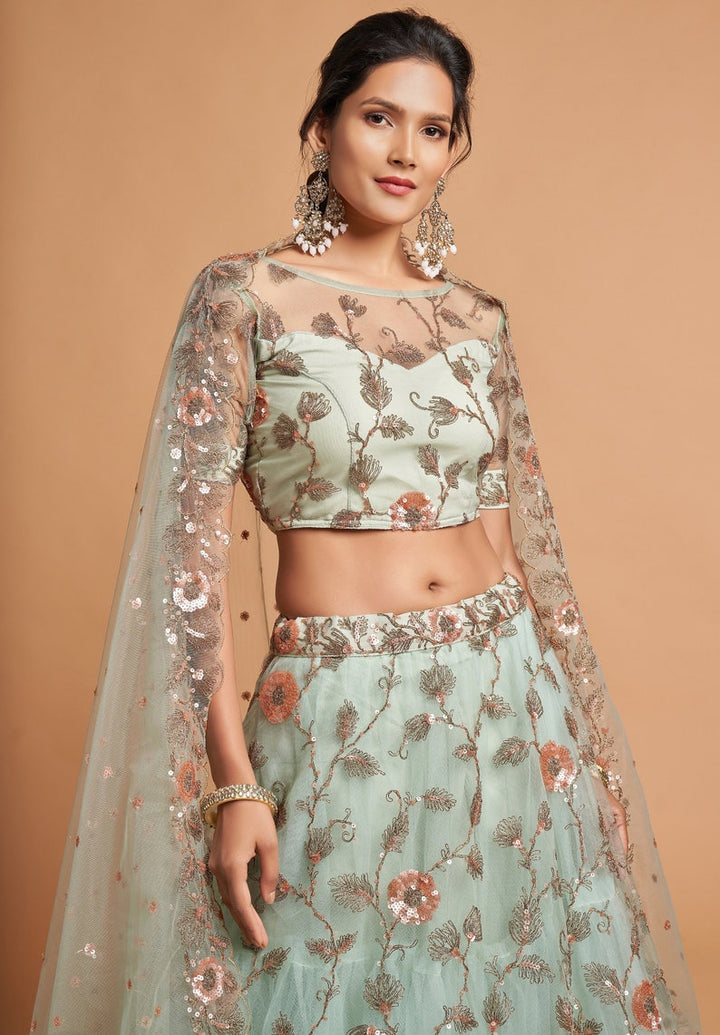 Designer Sky Blue lehenga choli with Zari and Multiple Sequence Embroidery Work for woman party wear lehenga choli with dupatta  - INSPIRED