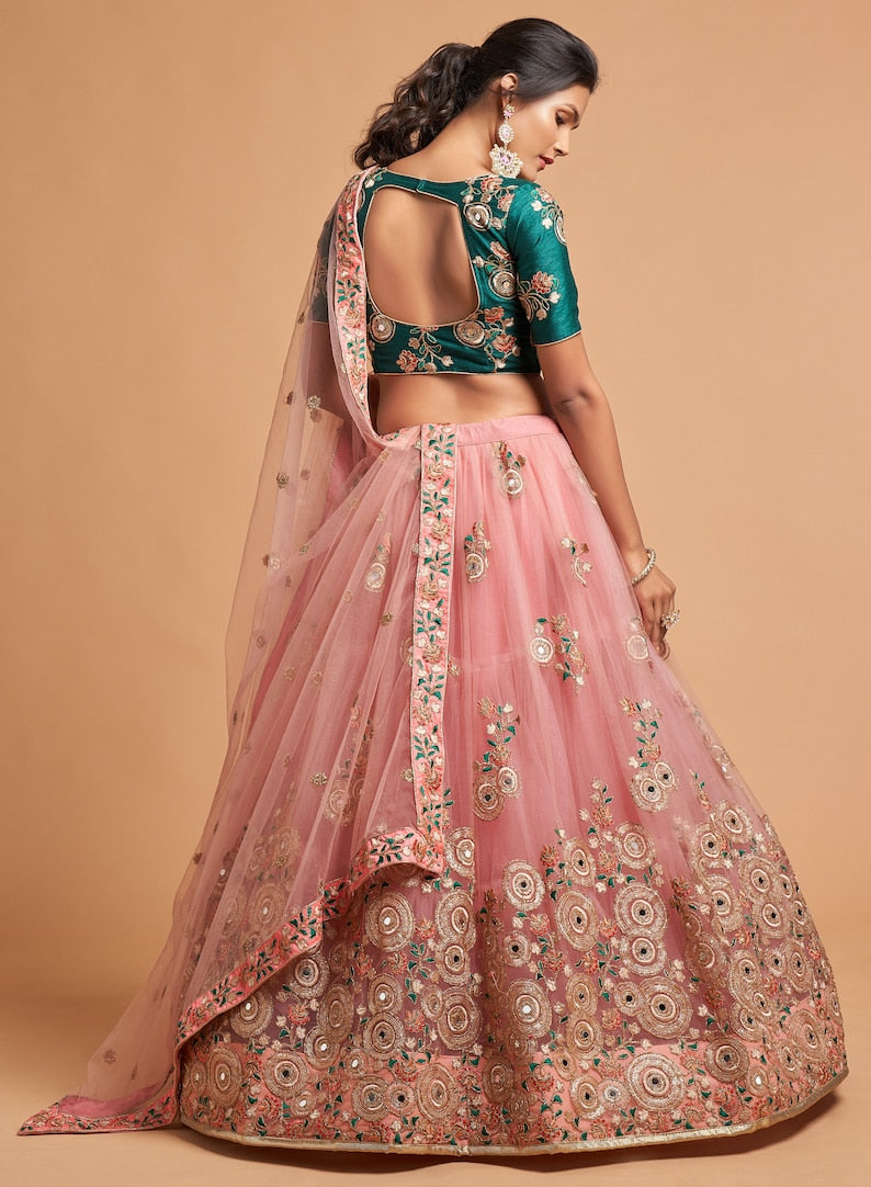 Designer Peach lehenga choli with Zari and Multiple Sequence Embroidery Work for woman party wear lehenga choli with dupatta  - INSPIRED