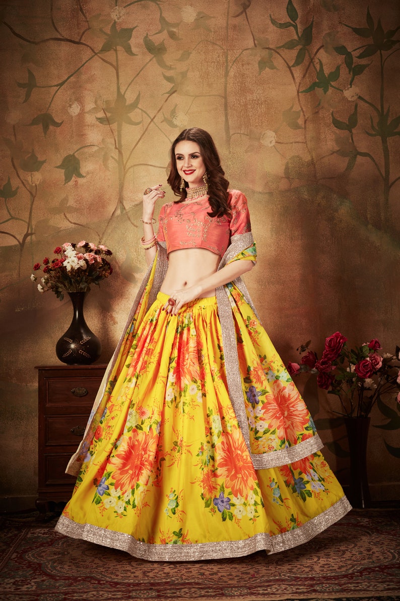 Designer Yellow  Floral Lehenga Choli With Dupatta party wear lehenga choli Indian Women with Embroidered Fancy Blouse  - INSPIRED