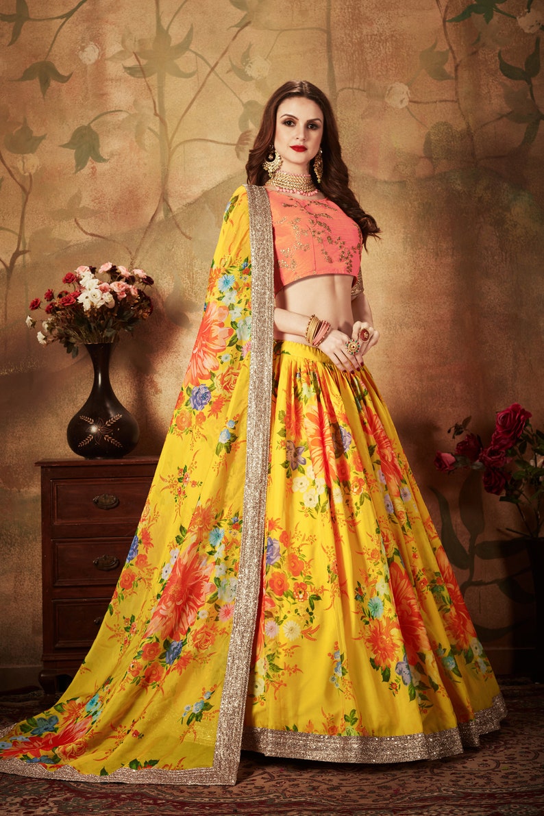 Designer Yellow  Floral Lehenga Choli With Dupatta party wear lehenga choli Indian Women with Embroidered Fancy Blouse  - INSPIRED