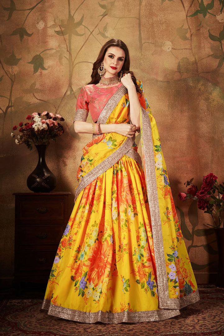 Designer Yellow  Floral Lehenga Choli With Dupatta party wear lehenga choli Indian Women with Embroidered Fancy Blouse  - INSPIRED